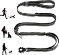 Detachable Heavy Duty Tactical Dog Leash, 9.7FT Hand-Free Bungee Shock Absorption Leash with Padded Handle Quick Release Metal Clip Car Seatbelt No Pull Training Lead for Medium & Large Dogs (Black)