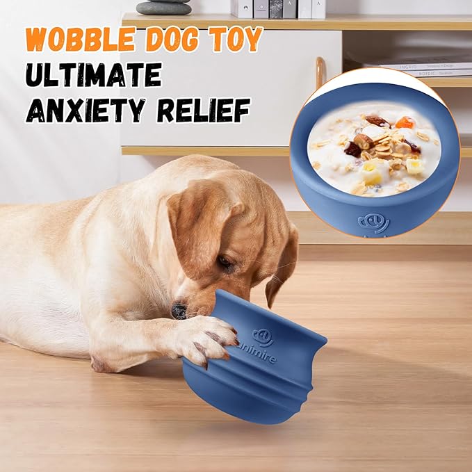 Treat Dispensing Dog Toy, Long-Lasting Interactive Puzzle Toys for Dogs, Stuffable Dog Enrichment Frozen Lick Treat Toy for Boredom, BPA Free Silicone Fetch Catch Chew Toy (Dark Blue,L)
