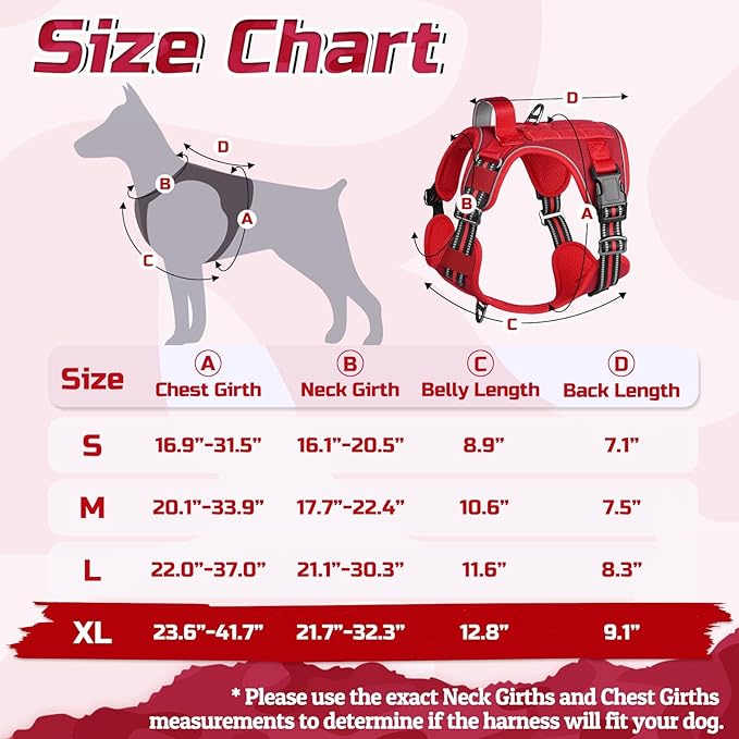 rabbitgoo Tactical Dog Harness for Large Dogs, No Pull Military Service Vest with Handle & Molle, Easy Control for Training Walking, Adjustable Reflective Straps, Red, XL