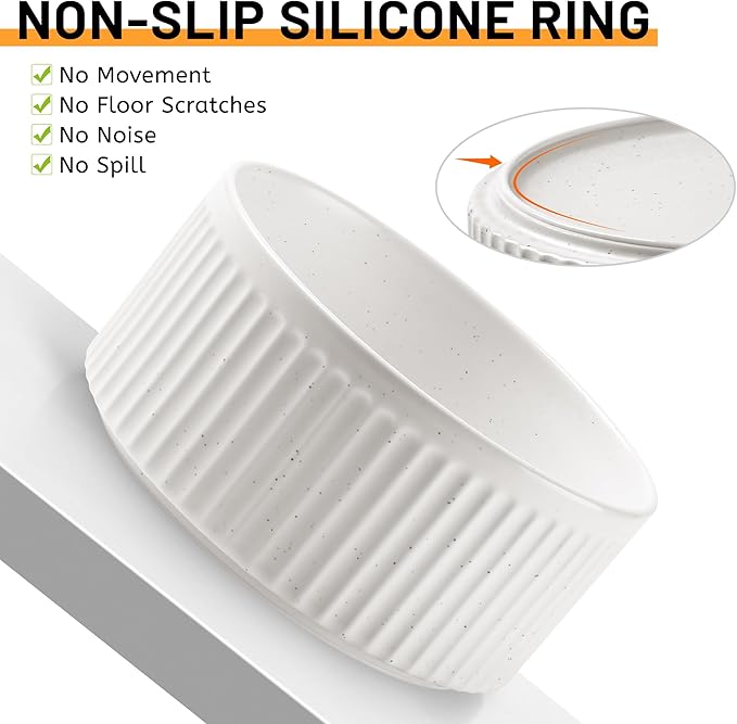 Non-Slip Ceramic Dog Bowls,6" Dog Food and Water Bowl Set with Silicone Base, 32oz/4cups Weighted Flip-Proof Pet Feeding Bowl for Medium Dogs (Medium,White)
