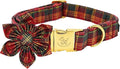 Elegant Little Tail Plaid Christmas Dog Collar with Flower Dog Flowers - Medium Sizes