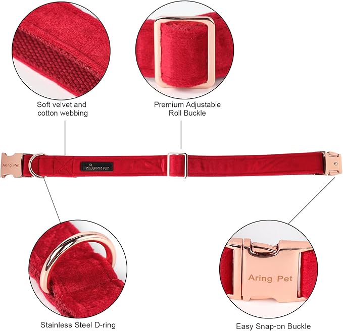 ARING PET Bowtie Dog Collar,Velvet Dog Collars with Removable Bowtie, Christmas Adorable Dog Collar, X-Small.