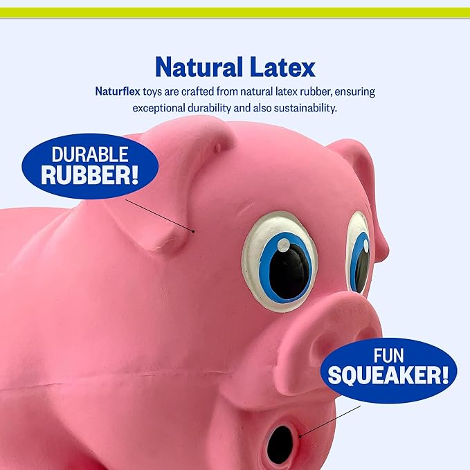 PetSport Naturflex Tiny Tots Small Pig Latex Dog Chew Toy | All-Natural Soft, Squeaky, Non-Toxic Rubber Chew Toy | Safe for Indoor Play | 3.5"