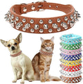 Brown Spiked Dog Collar for Small Dogs, Boy Spike Puppy Collars Leather Mushrooms Rivet Male Studded Cat Collars Adjustable for Kitten XXS XS S Medium Large Dogs, XX-Small