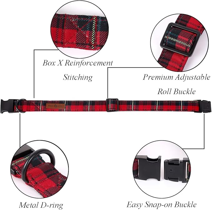 Lionet Paws Christmas Dog Collar with Flower, Dog Flower Collar with Metal Buckle for Dogs, Adjustable Comfortable Dog Collar Girl Gift, M, Neck 13.5-22 in
