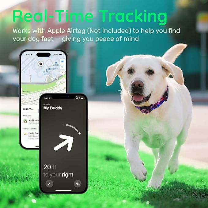 WhoseID Airtag Dog Collar,with Waterproof airtag Holder，Original Stylish Cute Pattern Design.QR Code ID Buckle，Comfortable Soft Cotton for Small Medium Large Dogs