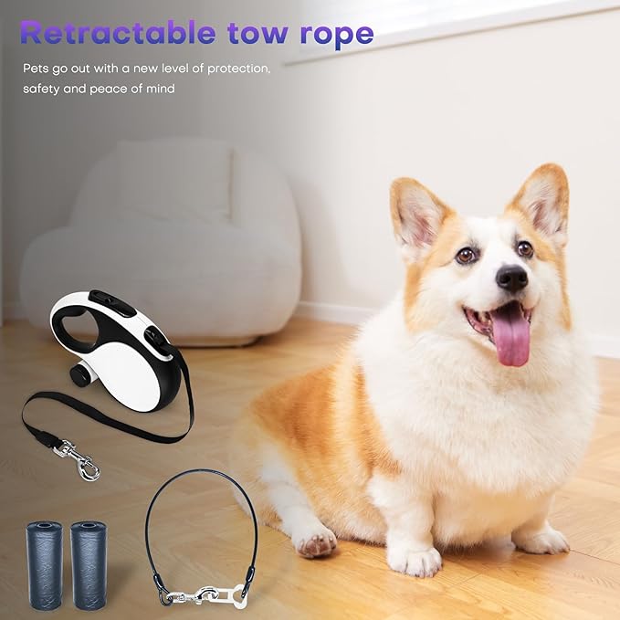 Retractable Dog Leash with Chew Proof Cable, 26ft Heavy Duty Dog Leash for Medium Large Dogs up to 110lbs, Strong Nylon Strap That Won't Tangle,360° No Tangle, one-Hand Brake.(White, 26Ft)