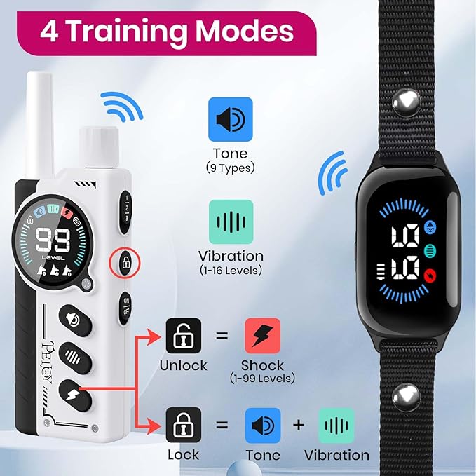 PetJoy 3-Dog Training Collars & Shock Collar for 3 Dogs, with Lockable Shock - Shock Lock Mode Switches to Tone & Vibe Only, Includes Rechargeable Remote with 4000ft Range (9 Tones)
