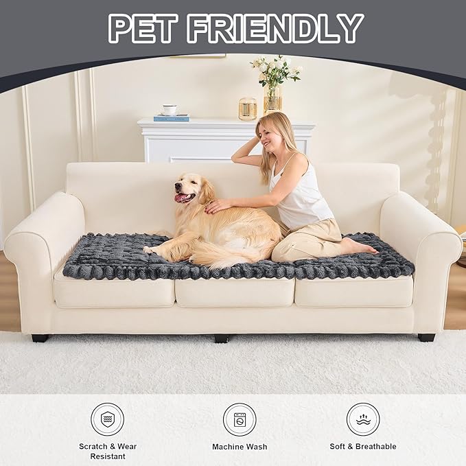 Couch Cover for Dogs, Non Slip Fuzzy Pet Couch Covers for Sofa,Pet Friendly Dog Mat for Couches and Sofas,Thick Soft Sofa Slipcovers Cushion Protector(Dark Gray, 28" x 83"/70 x 210cm)