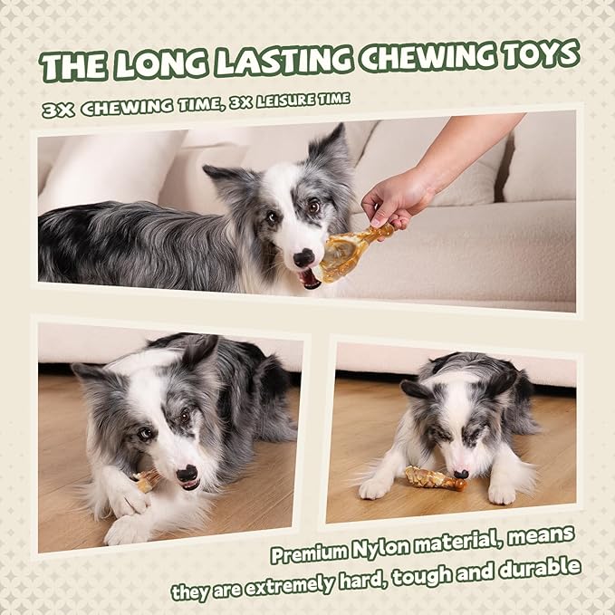 Tough Dog Toys for Aggressive Chewers 3 Pack, Indestructible Dog Toy to Keep Them Busy, Durable Dog Chew Toys for Aggressive Chewers Medium and Large Breeds, Chicken Flavored