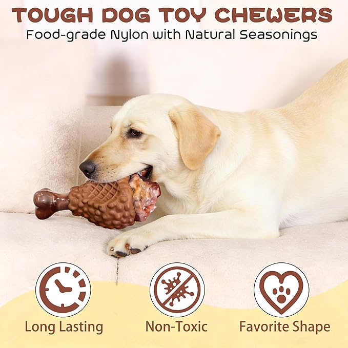 Dog Toys for Aggressive Chewers, Nylon Rubber Brown Chicken Legs Dog Toy, Durable Interactive Chew Toys for Medium & Large Dogs