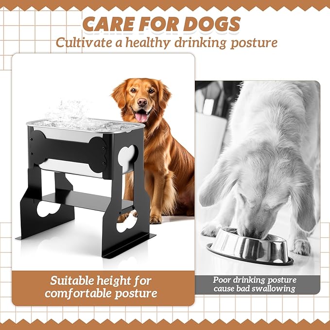 2 Gallons Elevated Large Dog Water Bowl, 14" Stainless Steel Raised Dog Bowl with Stand for Large Breed, Metal Elevated for Joint Pressure Relief, Indoor Easy to Clean Pet Food