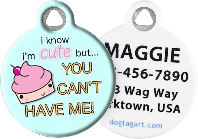 Dog Tag Art Cute as a Cupcake Personalized Pet ID Tag for Dogs and Cats, Silent Polymer Coated Stainless Steel Nametag with Customized Identification Information, Large 1.25" Diameter