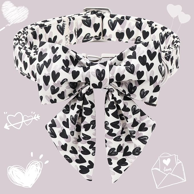 DOGWONG Valentine Dog Collar with Bow, Metal Buckle Adjustable Heart Bowtie Pet Valentine Collars for Small Dogs,XL
