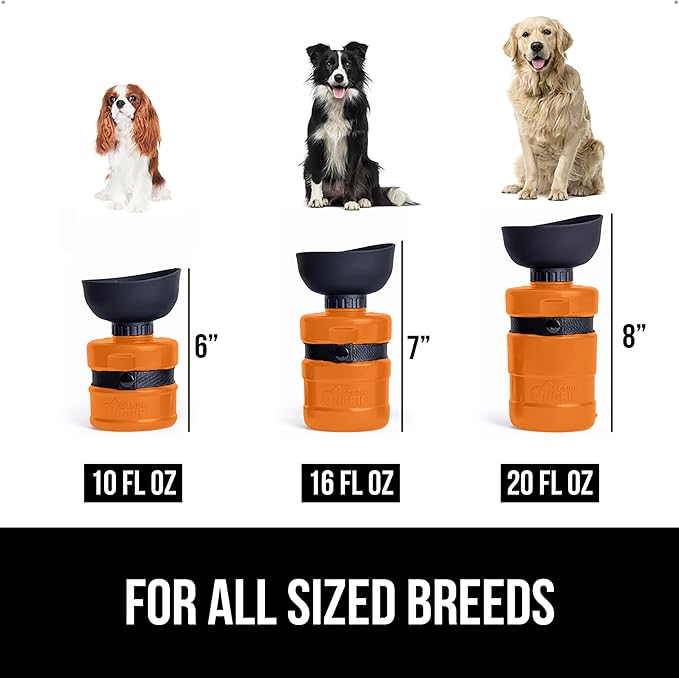 GORILLA GRIP Dog Water Bottle, Portable Water Bowl Dispenser for Dogs, 20 oz Leak Proof Pet Travel Squeeze Bottles, Food Grade Silicone, To Go Puppy Essentials, Hiking Camping Trip Accessories, Orange