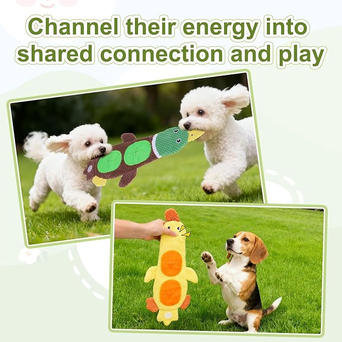 BEAUTYZOO 2-Pack Plush Dog Puzzle Toys, Stuffless Duck Dog Interactive Treat Hider Toy, Squeaky Crinkle Water Bottle Toys for Small Medium Dogs Puppy to Keep Them Busy Stress Release & Boredom Relief