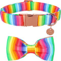 DOGWONG Rainbow Dog Collar with Pretty Bow Tie for LGBT Pride Month - Adjustable and Comfortable Collar for Large Medium Small Dog,L
