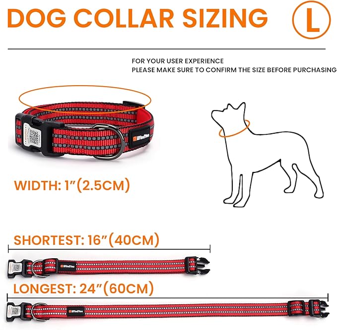 Reflective Dog Collar with QR Code Tag, Personalized Dog Collar, Safety Night Visibility, Anti-Loss Function (Red, Large)