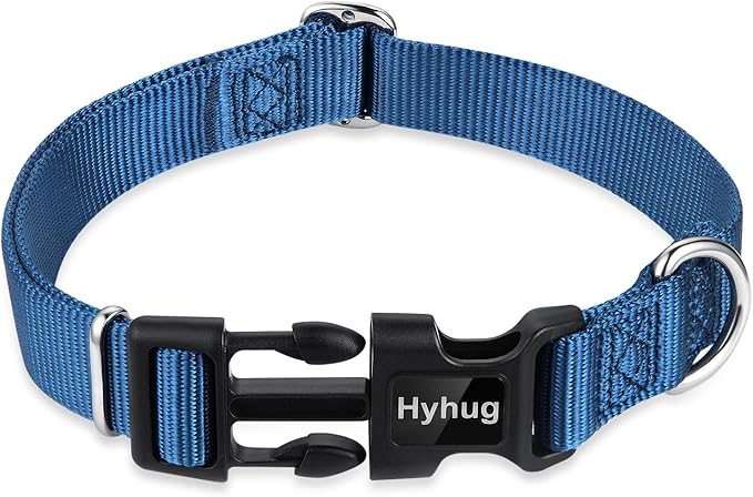Hyhug Medium Dog Collar, Blue:Heavy-Duty Quick-Release Nylon Buckle, Adjustable & Durable, Cute Dog Collar (Medium, Classic Blue)