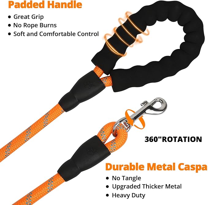 jenico Long Dog Leash 100FT: Heavy Duty Nylon Rope Leashes for Dogs Training with Reflective Threads Bungee and Padded Handle - Dog Lead for Large Small Medium Dogs Outside Walking Hiking