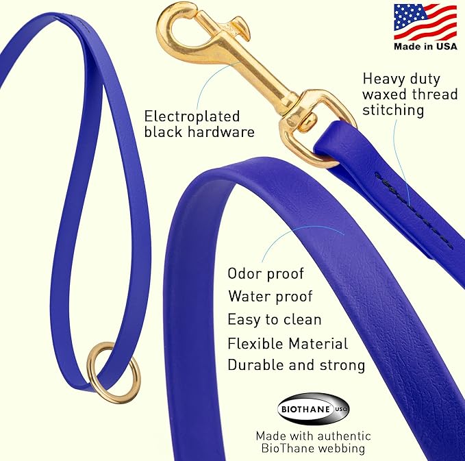 Viper Biothane K9 Working Dog Leash Waterproof Lead for Tracking Training Schutzhund Odor-Proof Long Line with Solid Brass Snap for Puppy Medium and Large Dogs 4ft, Blueberry Royal