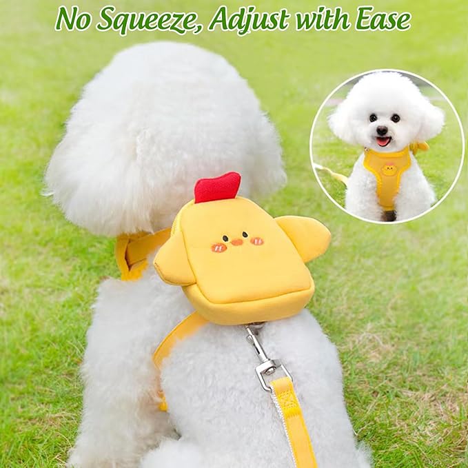 Dog Harness and Leash Set-No Pull No Choke Pet Harness for All Weather Lightweight Adjustable Cat Harness Breathable Soft Mesh Dog Backpack Harness Vest Pet Carrier Saddle Bag with Pocket-Yellow-M