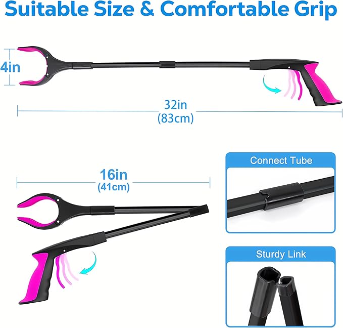 Grabber Reacher Tool - 32” Extra Long Foldable Gripper and Reaching Tool - Heavy Duty Pick Up Stick Grabbers for Seniors, Trash, Surgery Recovery Must Haves Gifts (Black Purple)