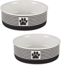Bone Dry Ceramic Stripe Paw Pet Bowls Collection, Dishwasher Safe, Medium, 6x2, Black 2 Count