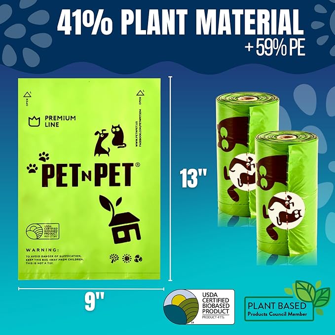 Pet N Pet 360 Counts, Unscented Dog Poop Bags Rolls, 41% Plant Based & 59% PE Poop Bags For Dogs, 24 Rolls Extra Thick Dog Waste Bag, Doggie Poo Bag