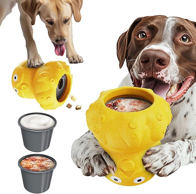 Interactive Dog Toys for Aggressive Chewers, Indestructible Dogs Toy to Keep Your Pup Busy, Treat Tumble Interactive Puzzle Ball Dog Toy for Small Medium Large Breed Dogs, Yellow