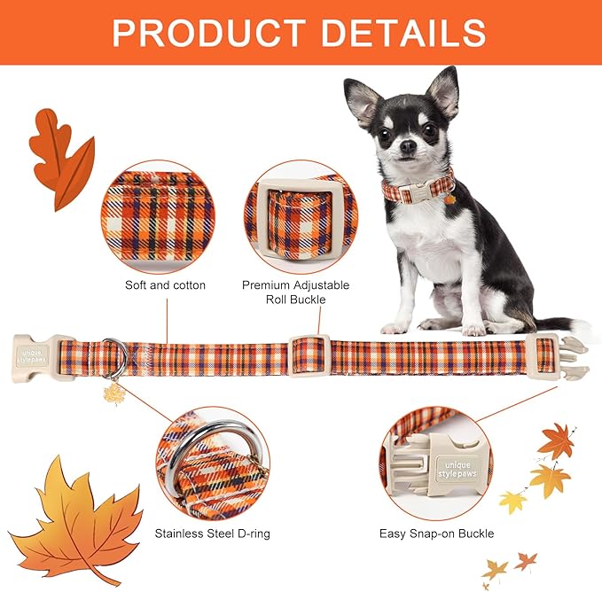 Unique style paws Dog Collar Plastic Buckle with Pendant Colorful Orange Grid Party Puppy Collars for Small Medium Large Boys Girls Dogs