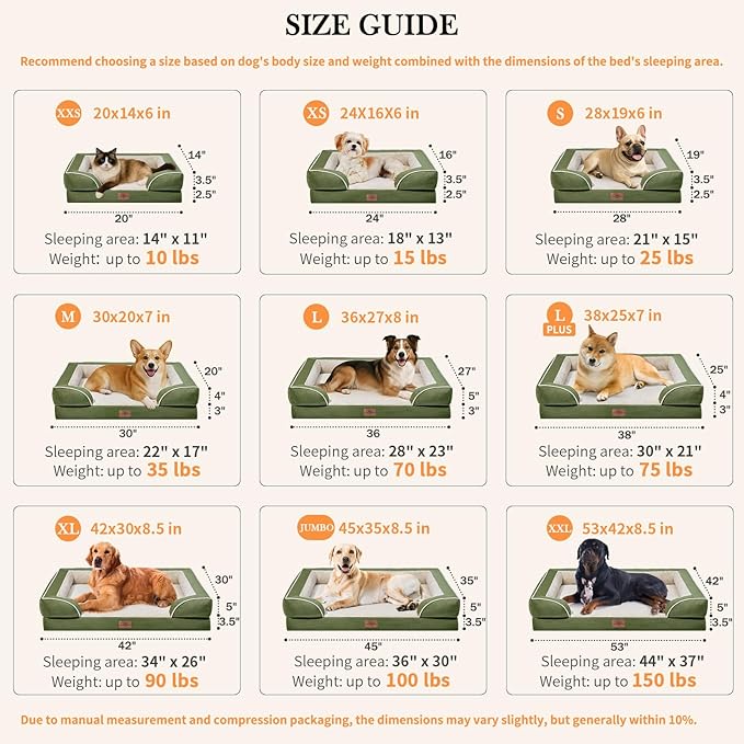 Comfort Expression Orthopedic Dog Bed for Extra Large Dogs 53x42 Inch, Waterproof Egg Crate Foam XXL Pet Bed with Removable Bolsters, Dog Couch with Washable Cover & Non-Slip Bottom, Light Green
