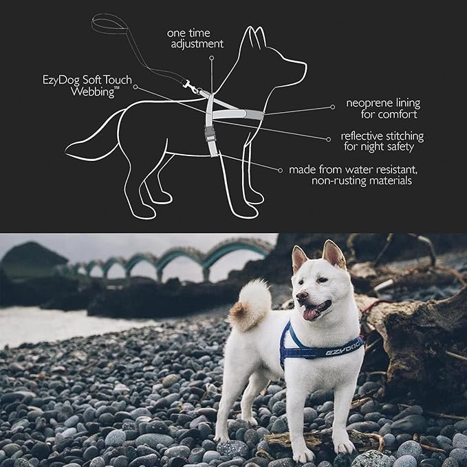 EzyDog Quick Fit Dog Harness – No Pull Harness for Training, Everyday Walking, and Easy Control - Adjustable Fit, Reflective, and Padded (Medium, Pink)