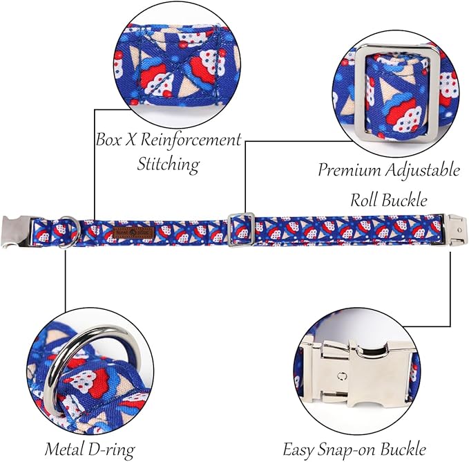 Lionet Paws Design Dogs Collar Cute Adjustable 4th of July Collars for Boy Male Small Medium Dogs with Sundae L
