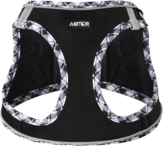 AMTOR Small Dog Harness with Leash Set, No Escape Easy Walk Puppy Harnesses for Training Walking, Step-in Reflective Soft Dogs Vest for XS S Medium Extra-Small Large Sized Dog(Blackwhite,S)