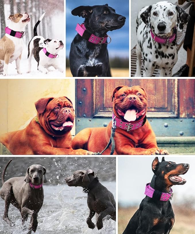 Dog Collar for Large Dogs - 2 in Hot Pink Collars with Handle for Extra Large Breed, Heavy Duty K9 Nylon Pet Tactical Collar XL, Best Choice for Pitbull German Shepherd Doberman Rottweiler 22"-27"