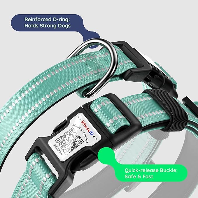 Apple Tag Holder Dog Collar, Reflective Ultra-Durable Nylon Padded with QR Code Buckle & IP68 Waterproof for AirTag Holder Compatible for Apple Tag, Comfortable for Small Medium Large Dogs(Green,M)