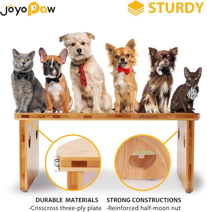 Elevated Dog Bowls, Bamboo Raised Dog Bowl for Small Dogs & Cats, with 2 Stainless Steel Bowls (4'' Tall-20oz Bowl, Natural)