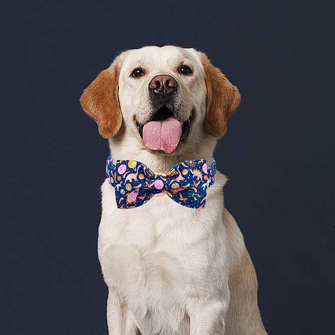 Lionheart glory Dog Bow Collar Dinosaurs Pattern Cute Collars for Large Dogs,Soft Duty Adjustable Dog Collar with Bowtie Spring Summer Puppy Collars Bows Pet Gift