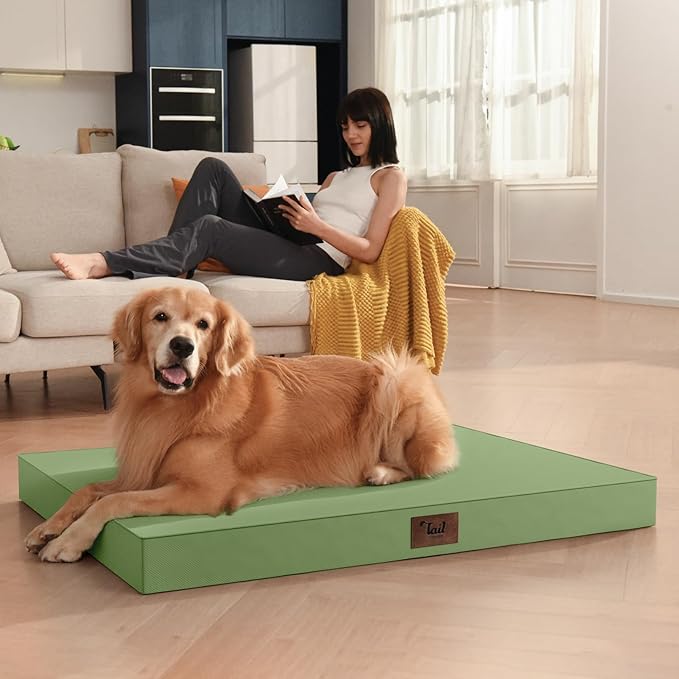 Outdoor Dog Bed for Medium Dogs, Waterproof Dog Crate Mat Orthopedic Egg Crate Foam Pet Bed with Washable Removable Oxford Cover, Light Green