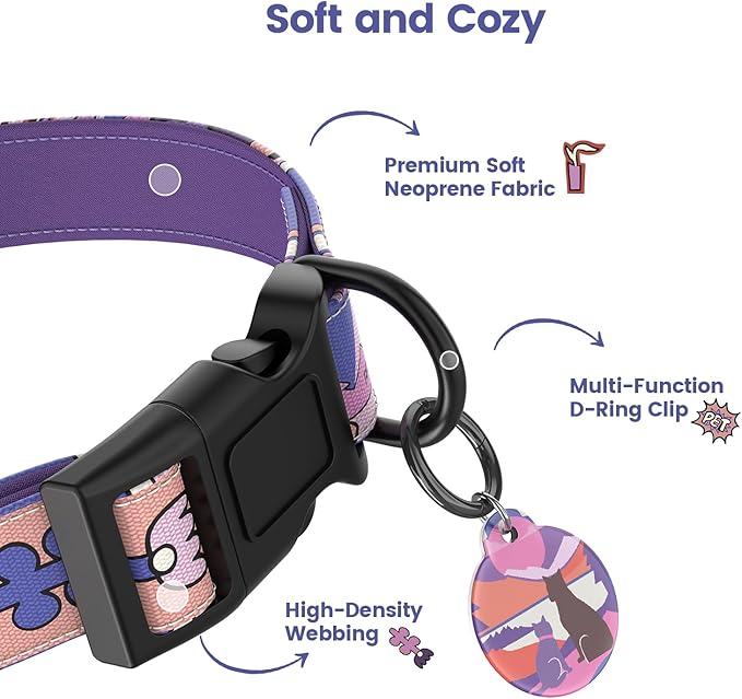 Dog Collar with QR Code ID Tag, Smart Pet ID Collar with Free App Option, Soft Padded Adjustable Dog Collar with Secure Metal D-Ring & Quick Release Buckle for Small Medium Large Dogs (Purple, L)