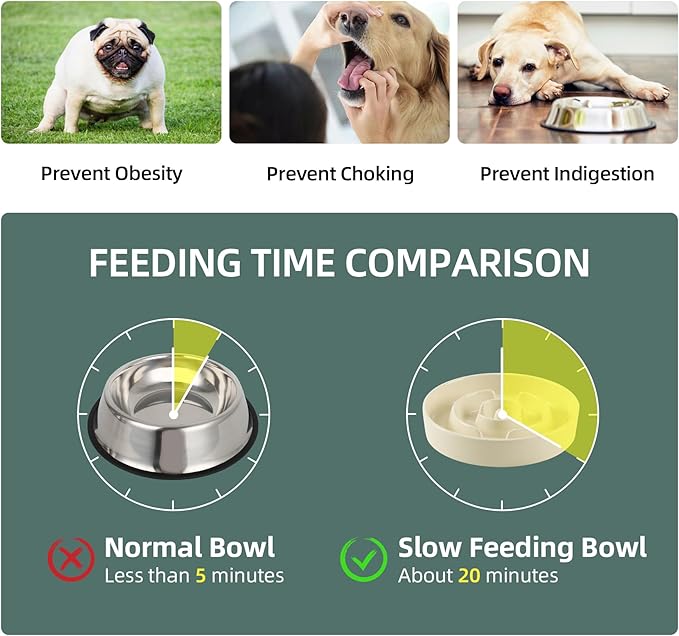 Ceramic 3.2 Cup Slow Feeder Dog Bowl for Large Dog, 9.5inch Puzzle Food Dish, Anti-Gulping, Stop Bloat, Preventing Choking (Single Bowl-Beige)