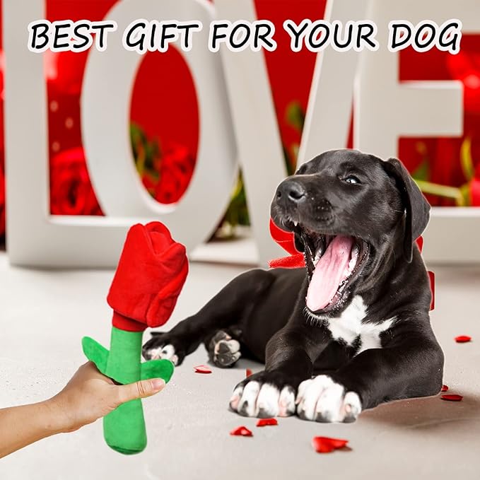 Rose Dog Toys for Puzzle, Dog Birthday Toy Enrichment Squeaky Crinkle Treat Dispensing Toy for Small Medium Breed Puppy