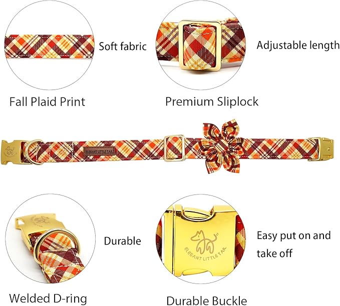 Little Tail Elegant Plaid Dog Collar with Flowers - Soft & Durable for X-Large Dogs