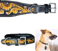 Majestic Ally Genine Leather Dog Collar with Adjustable, Padded Fit for Walking, Hiking, and Running, Designer Western Wear for Puppies, Fancy Customized Colors (Black - Yellow, Extra Small)