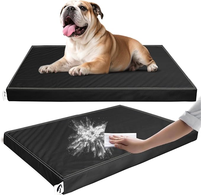 Waterproof Leather Dog Bed Crate Mat, Durable Pet Mattress for Medium Dogs, Wipeable Easy to Clean Black Vinyl Pad