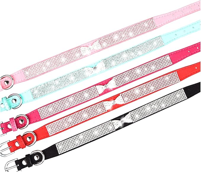 Cute Dazzling Sparkling Elegant Fancy Soft Suede Leather Bling Rhinestone Crystal Jeweled Pet Cat Dog Puppy Collar Dog Leash Combo Set (M(Neck 12.5-15"), Purple-3)