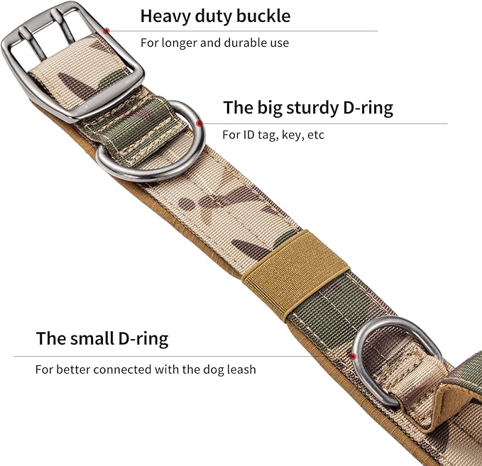 Annchwool Tactical Dog Collar for Medium and Large Dog,Adjustable Military Dog Collar with Soft Padded Handle,Heavy Duty Double Buckle Design(Green Camo,M)