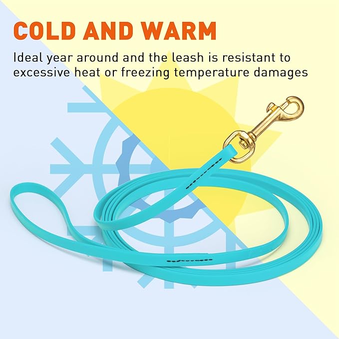 Viper Biothane K9 Working Dog Leash Waterproof Lead for Tracking Training Schutzhund Odor-Proof Long Line with Solid Brass Snap for Puppy Medium and Large Dogs, 33ft Sky Blue