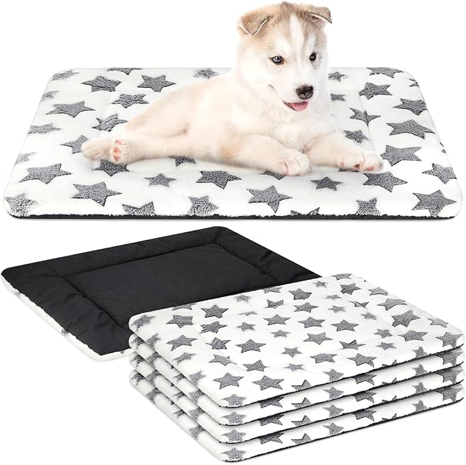 VitalCozy 4 Pcs Dog Crate Pads, Ultra Soft Warm Washable Anti-Slip Kennel Bed Mat for Pets, Reversible, Replaceable, Cozy Cage Liner for Small Medium Large Dogs and Cats(18 x 24 x 1.6 Inch,White)